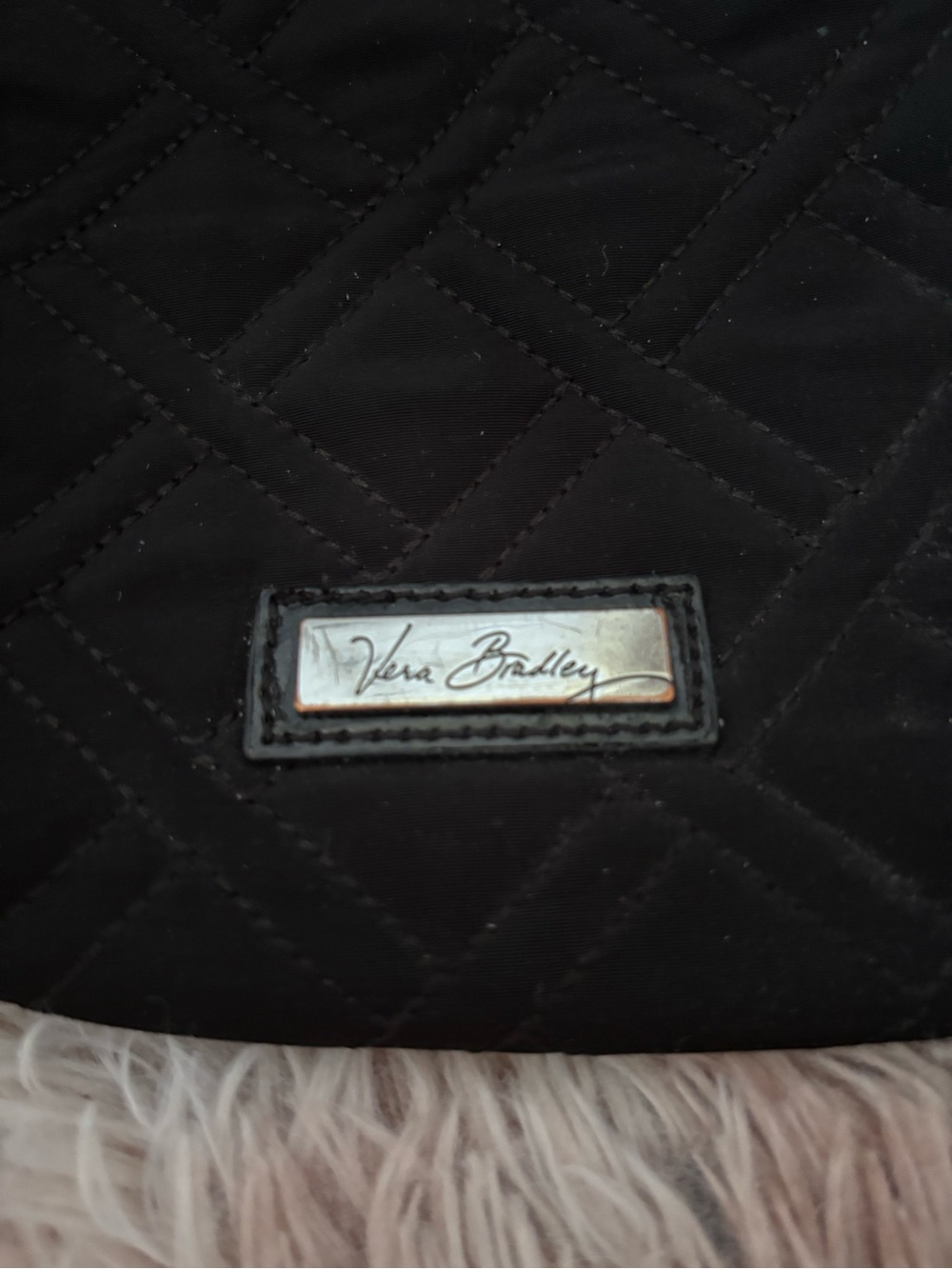 Vera Bradley Black Quilted Shoulder Bag with Metal Logo Plate